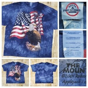 NWOT Vintage The Mountain T Shirt Mens 2XL Tie Dye American Flag Bald Eagle 2001